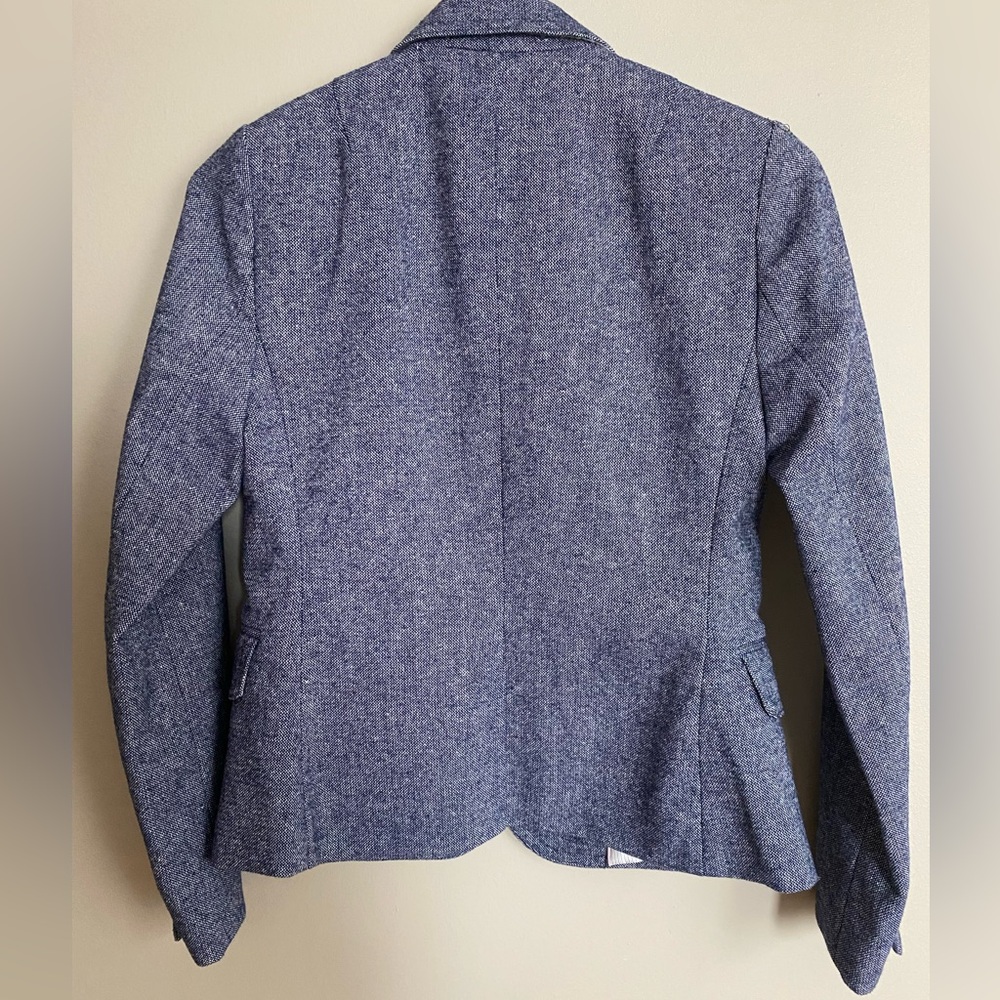 NWT Banana Republic Academy Tweed Blazer Wool Blend Blue Size 0 Petite - Picture 8 of 14